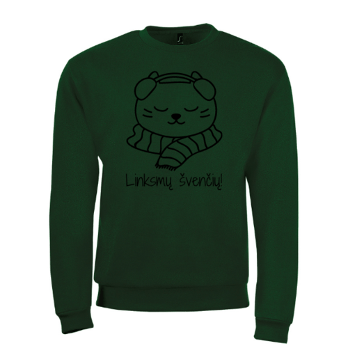 Kalėdinis džemperis - Kačiukas su šaliku, žalias