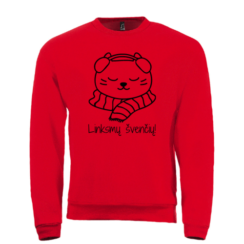 Kalėdinis džemperis - Kačiukas su šaliku, raudonas