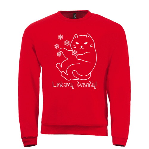 Kalėdinis džemperis - Kačiukas su snaigėmis, raudonas