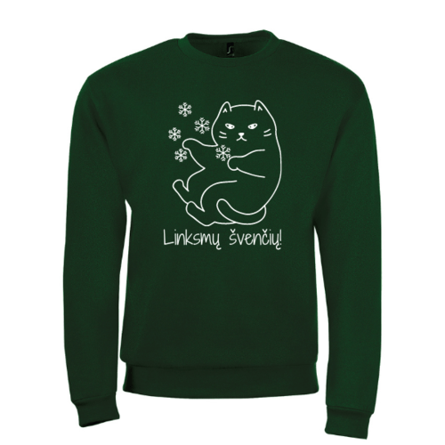 Kalėdinis džemperis - Kačiukas su snaigėmis, žalias
