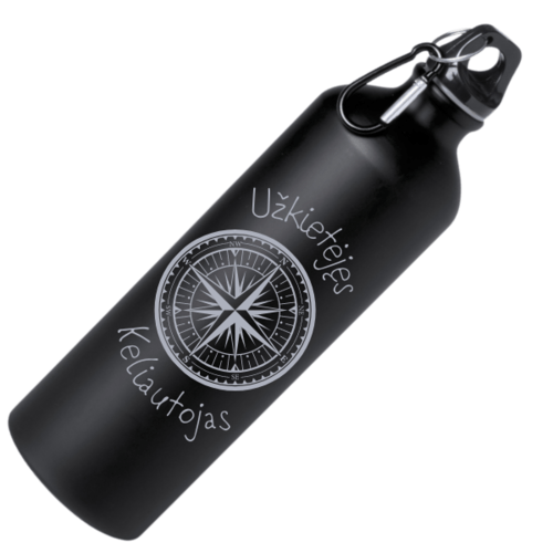 Graviruota gertuvė vandeniui su karabinu- Kompasas, juoda