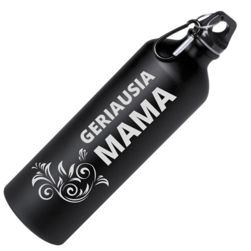 Graviruota gertuvė vandeniui su karabinu, 800ml, Geriausia mama, juoda