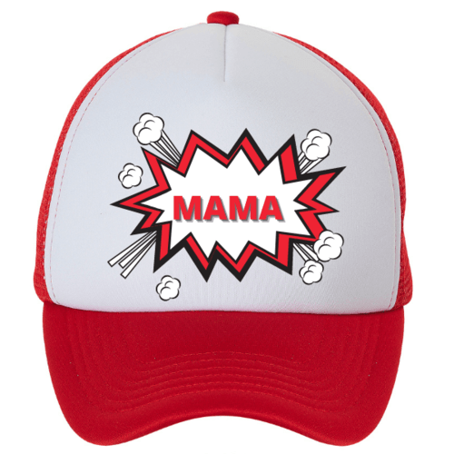 Kepuraitė su snapeliu " Superinė mama " raudona