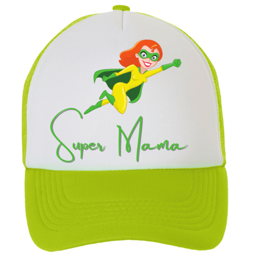 Kepuraitė su snapeliu " Super mama  " neoninė žalia