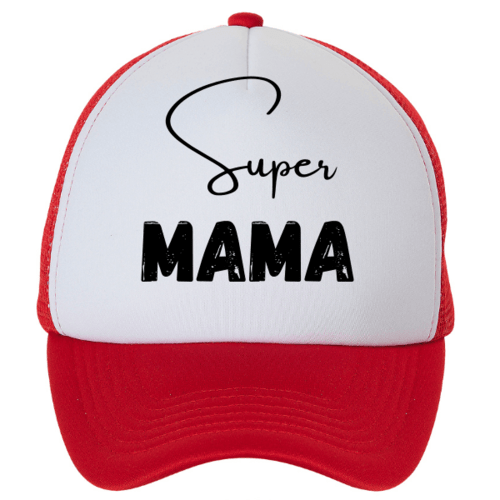 Kepuraitė su snapeliu " Super mama " raudona