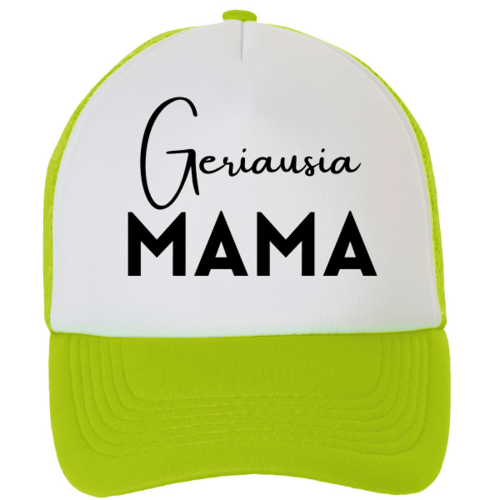 Kepuraitė su snapeliu " Geriausia mama " neoninė žalia