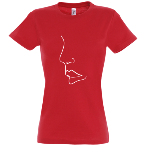 Marškinėliai su moters veido linijomis, raudoni