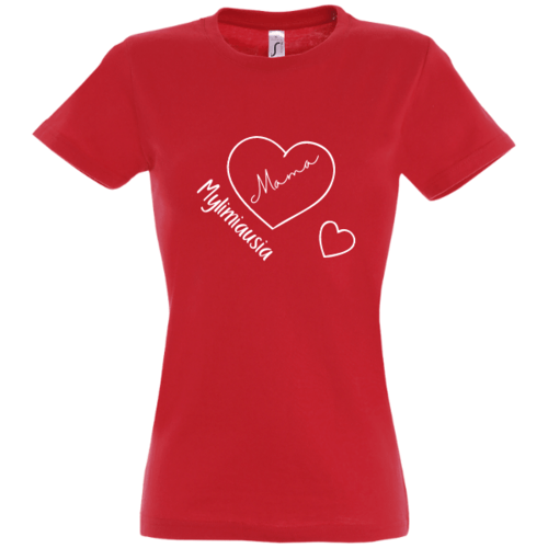 Marškinėliai moterims su užrašu: mylimiausia mama, raudoni