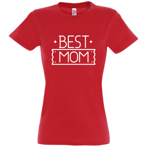 Marškinėliai moterims su užrašu: Best mom, raudoni
