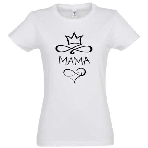 Marškinėliai moterims su užrašu: Mama karalienė, balti