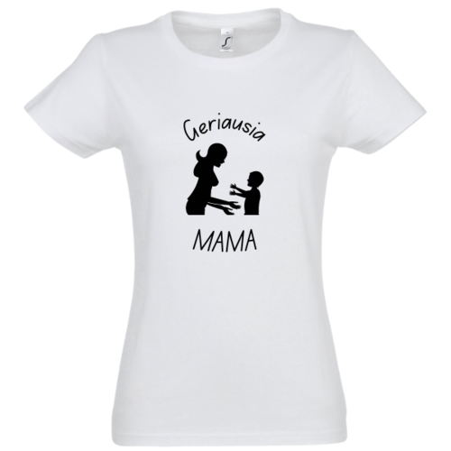 Marškinėliai moterims su užrašu: geriausia mama, balti