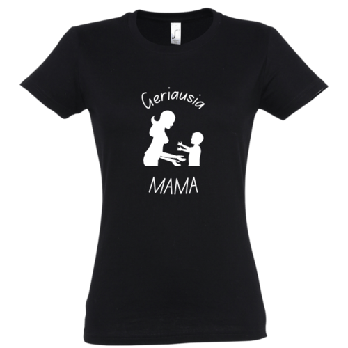 Marškinėliai moterims su užrašu: Geriausia mama, juodi