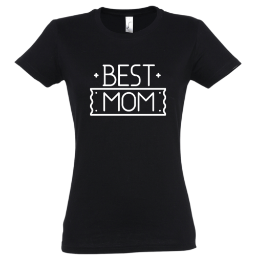 Marškinėliai moterims su užrašu: Best mom, juodi