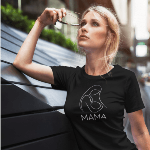 Marškinėliai moterims: Mama, juodi