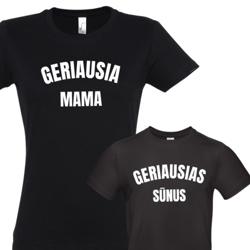 Marškinėlių komplektas mamai ir vaikui " Geriausia mama ir geriausias sūnus " juodi