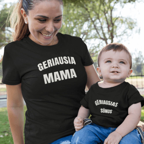 Marškinėlių komplektas mamai ir vaikui " Geriausia mama ir geriausias sūnus " juodi