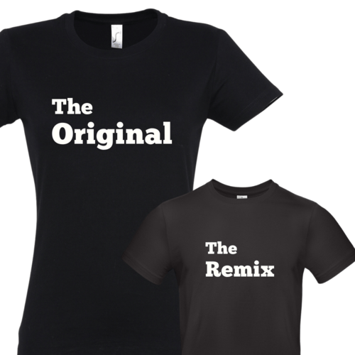 Marškinėlių komplektas mamai ir vaikui " The original ir The remix " juodi