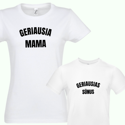Marškinėlių komplektas mamai ir vaikui " Geriausia mama ir Geriausias sūnus " Balti