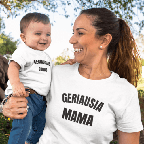 Marškinėlių komplektas mamai ir vaikui " Geriausia mama ir Geriausias sūnus " Balti