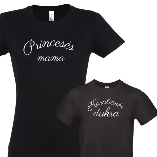 Marškinėlių komplektas mamai ir vaikui " Princesės mama ir Karalienės dukra "
