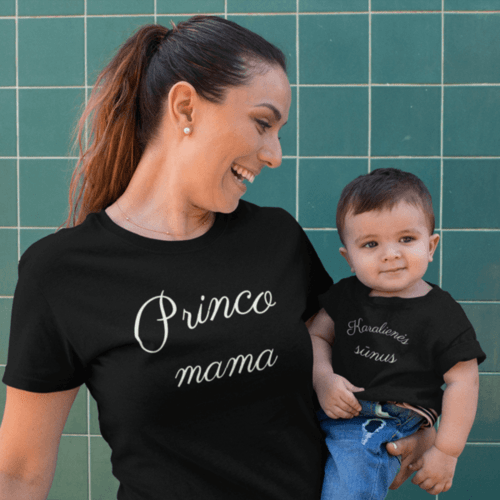Marškinėlių komplektas mamai ir vaikui " Karalienės sūnus ir Princo mama " juodi