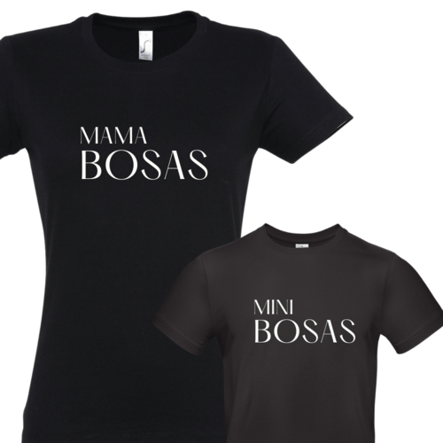 Marškinėlių komplektas mamai ir vaikui " Mama bosas ir Mini bosas  " juodi