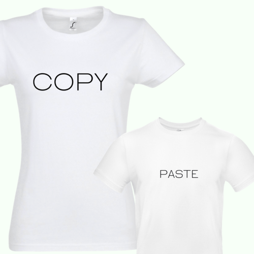 Marškinėlių komplektas mamai ir vaikui " Copy ir paste " balti