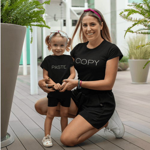 Marškinėlių komplektas mamai ir vaikui " Copy ir paste " juodi