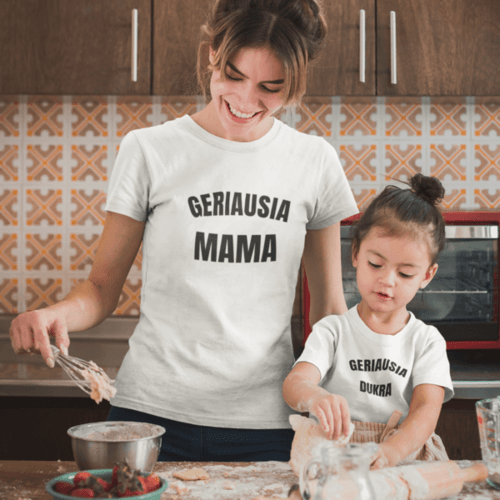 Marškinėlių komplektas mamai ir vaikui " Geriausia mama ir Geriausia dukra  " balti