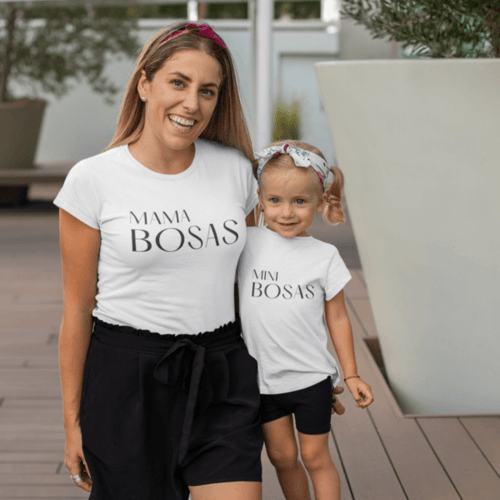 Marškinėlių komplektas mamai ir vaikui " Mama bosas ir Mini bosas  "