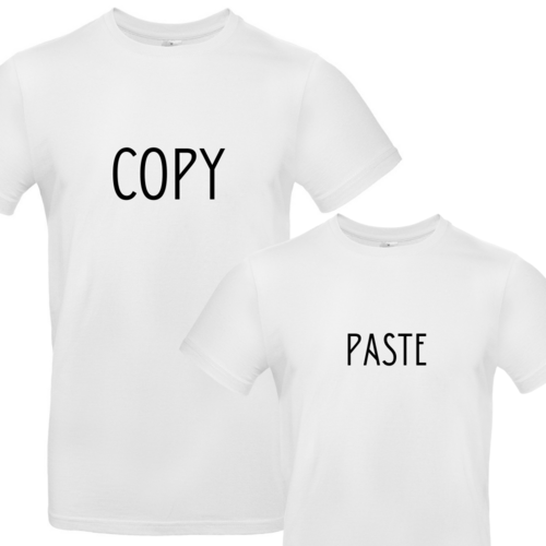 Marškinėlių komplektas tėčiui ir vaikui - Copy ir paste, balta