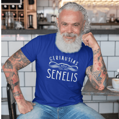 Marškinėliai vyrams su užrašu - Geriausias senelis, mėlyni