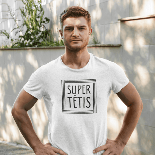 Marškinėliai vyrams su užrašu - Super tėtis,balti