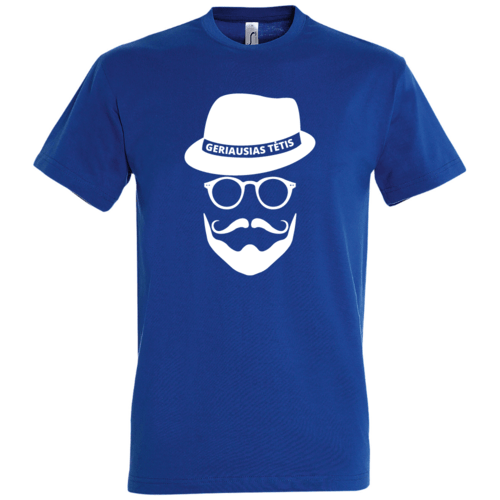 Marškinėliai vyrams su užrašu - Geriausias tėtis su skrybele ir barzda, mėlyni