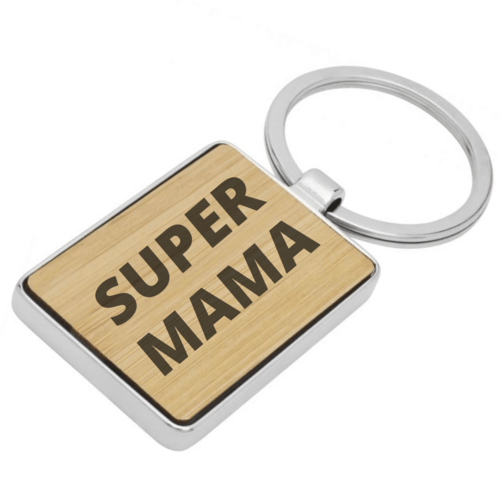 Raktų pakabukas mamai " SUPER MAMA " Stačiakampis, medinis