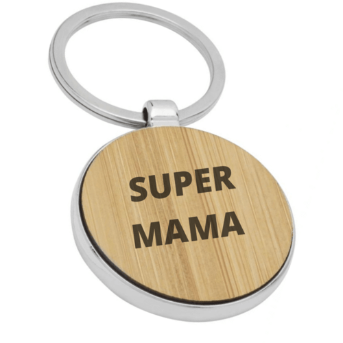 Raktų pakabukas mamai " SUPER MAMA ".  Medinis, apvalus