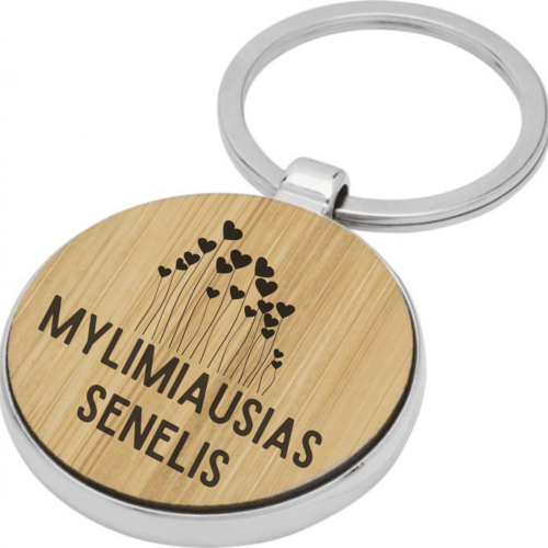 Raktų pakabukas tėčiui - mylimiausias senelis. Apvalus, medinis